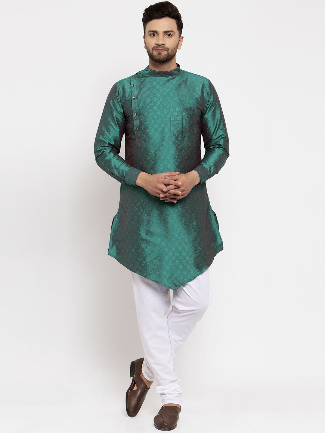 KLOTTHE Men Green Woven Design Straight Kurta-picture-14