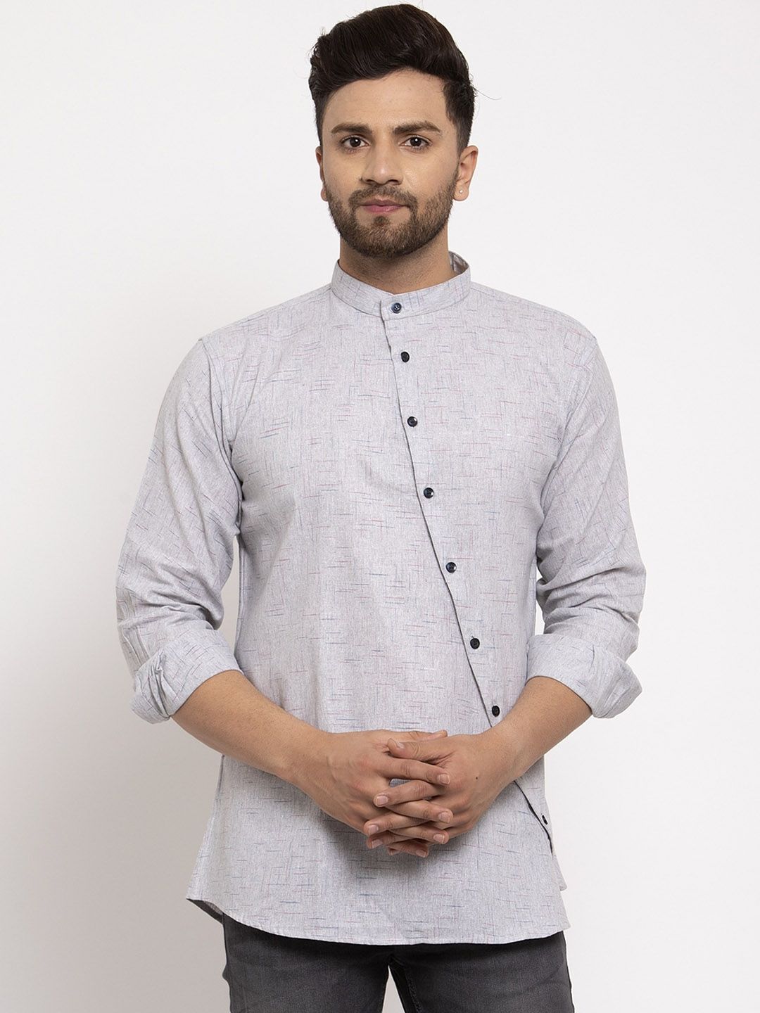 KLOTTHE Men Grey Woven Design Straight Kurta-picture-15