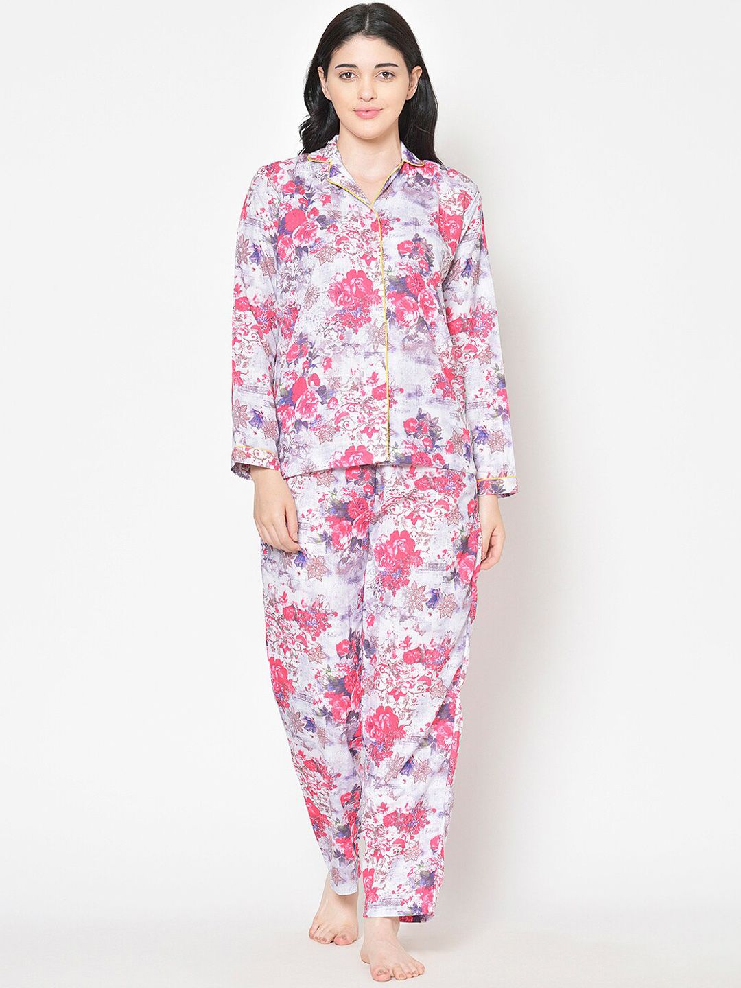 Cation Women Purple & Pink Floral Printed Night Suit-picture-11
