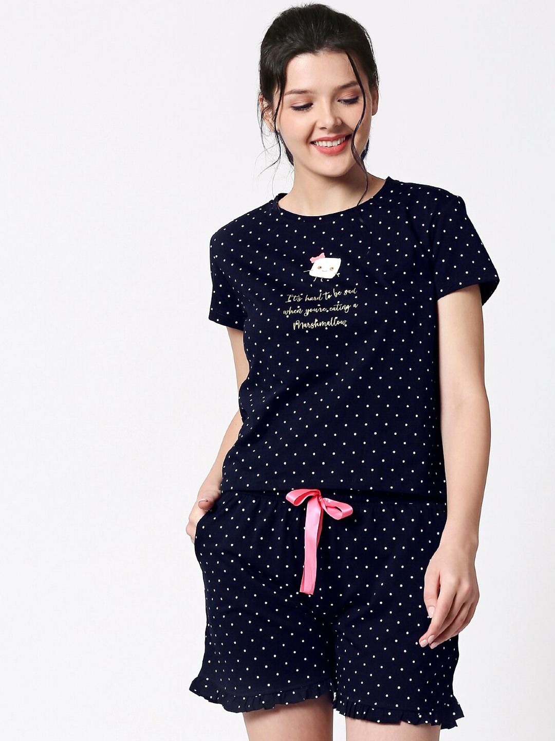 I like me Women Navy Blue & White Printed Night suit-image-44