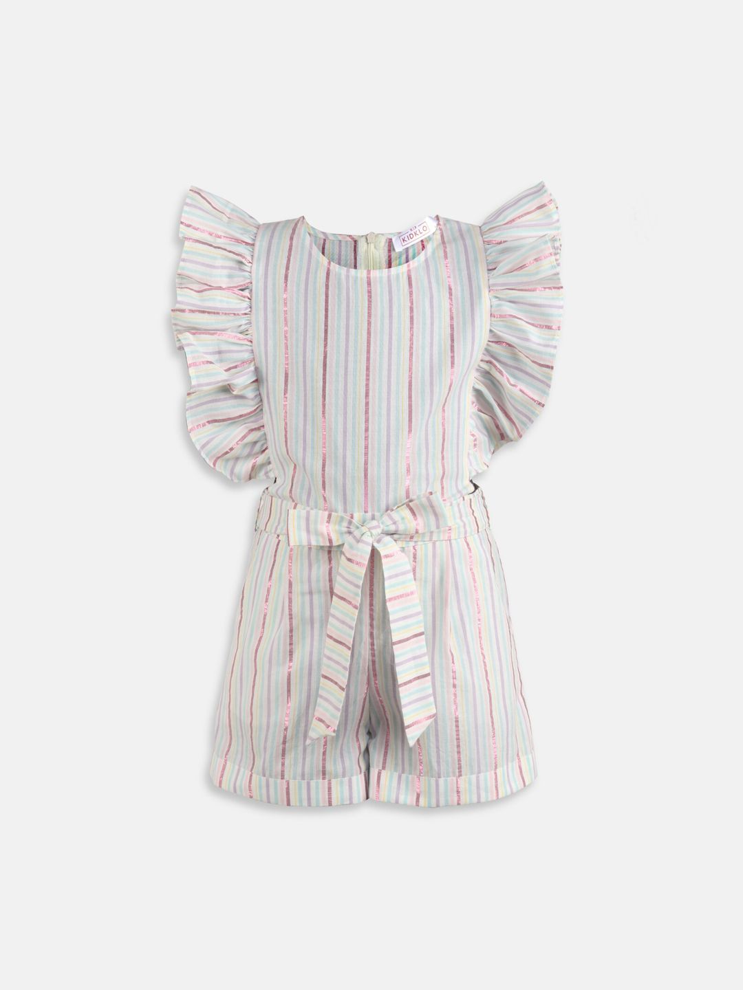KIDKLO Girls White Striped Playsuit-picture-41