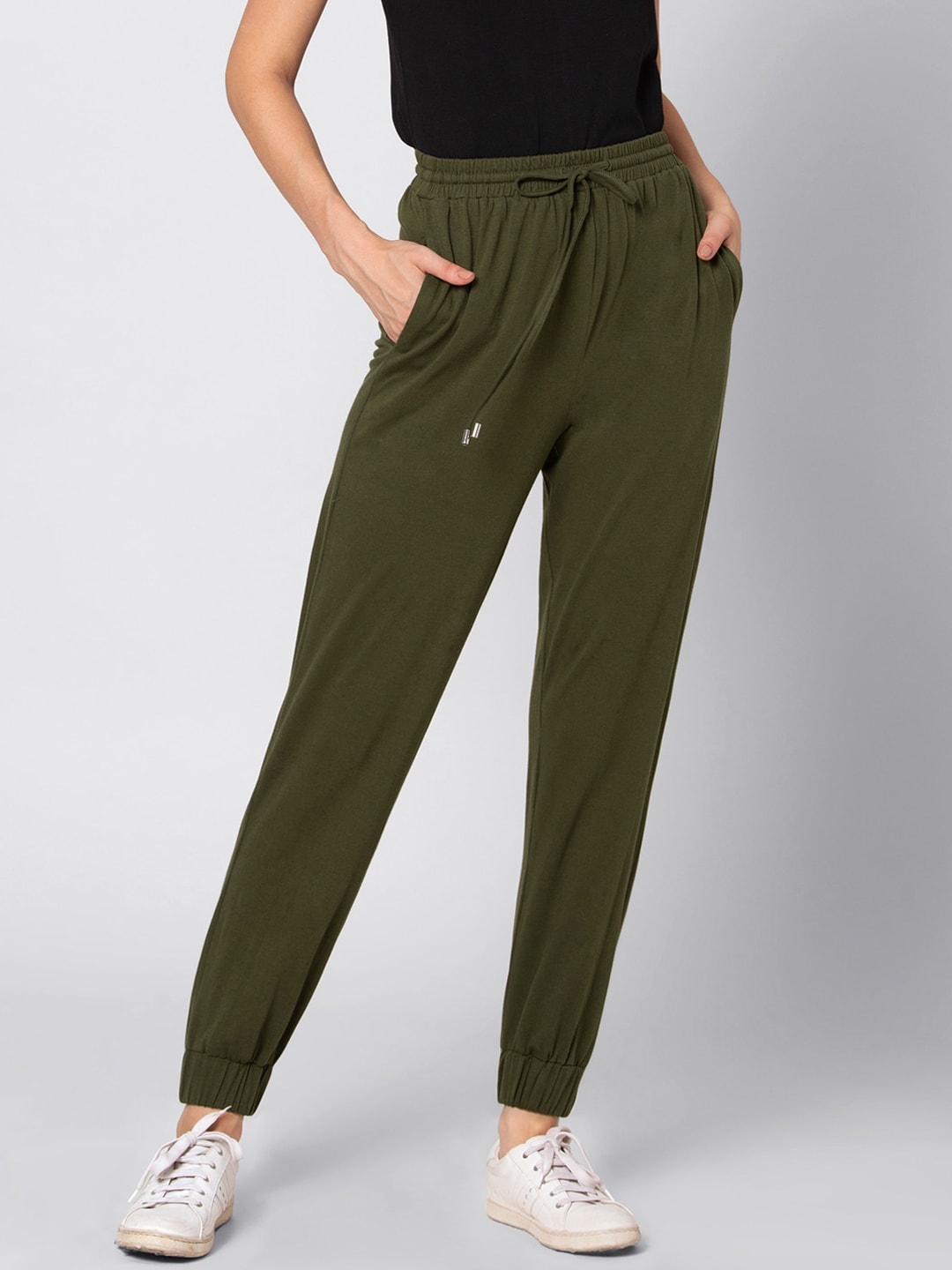 FabAlley Women Olive Green Regular Fit Solid Joggers