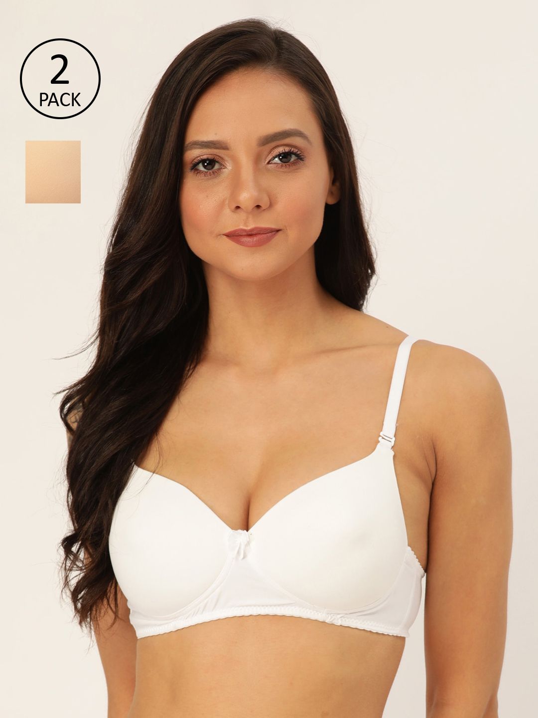 Lady Lyka White & Beige Pack of 2 Non-Wired Lightly Padded T-shirt Bra AQUA-SKN-WHT