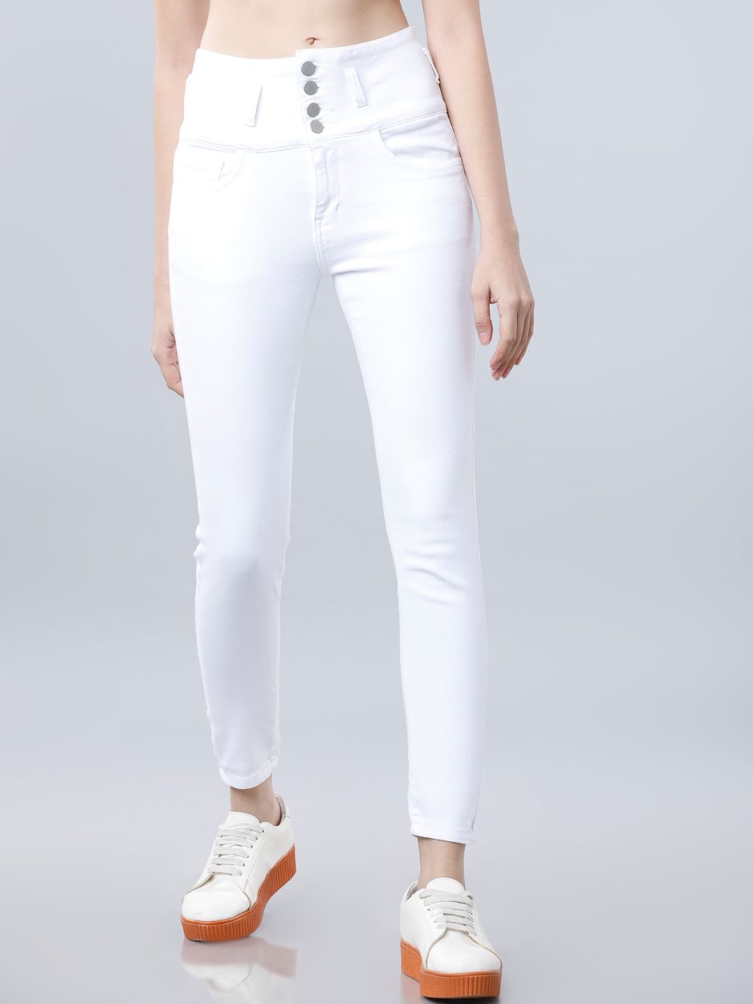 Tokyo Talkies Women White Skinny Fit High-Rise Clean Look Stretchable Jeans