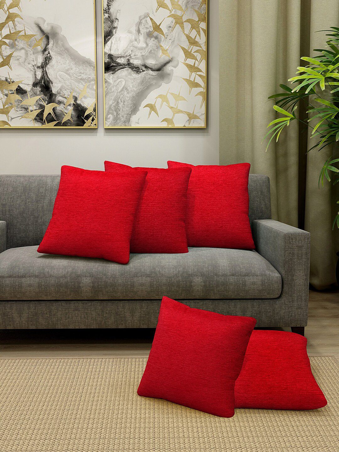 KLOTTHE Set of 5 Red Solid Square Cushion Covers-picture-13