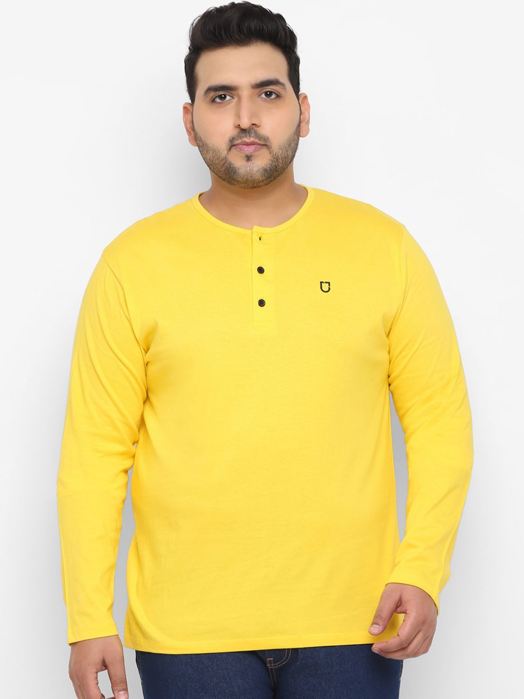 Urbano Plus Men Yellow Solid Henley Neck T-shirt-picture-29