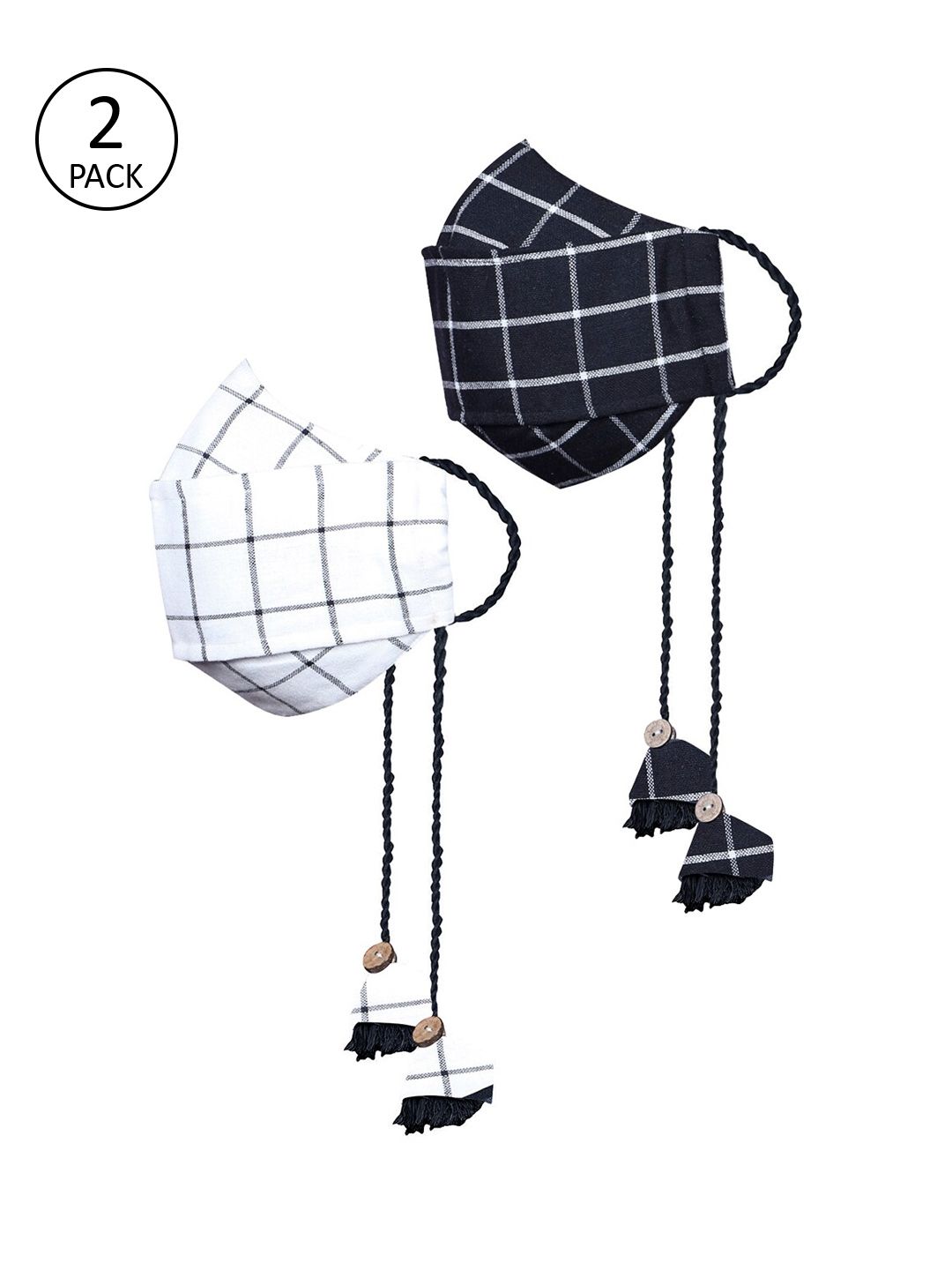 JBN Creation Kids Pack Of 2 Black & White Checked Reusable 3-Ply Cloth Masks-picture-11