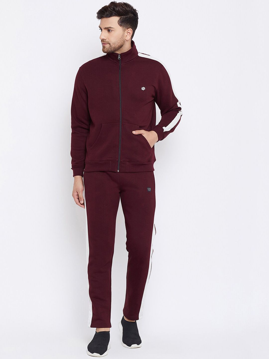 Bishop Cotton Men Maroon & White Solid Tracksuit-image-7