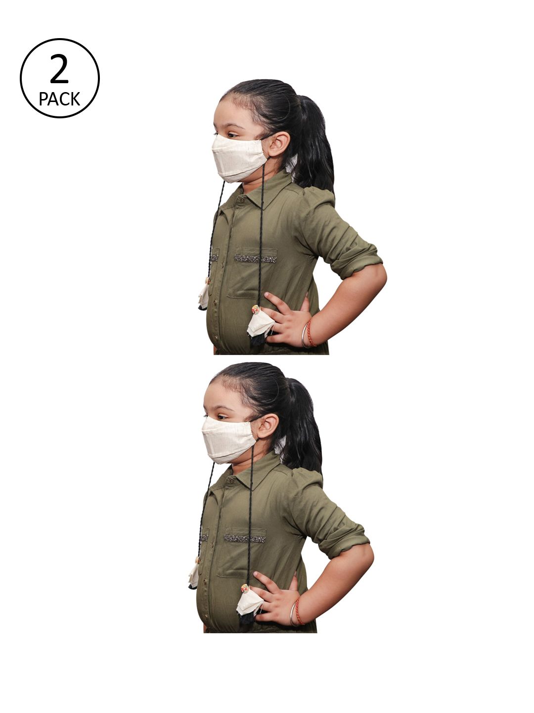 JBN Creation Kids Pack Of 2 Off-White Solid Reusable 3-Ply Cloth Masks-picture-22