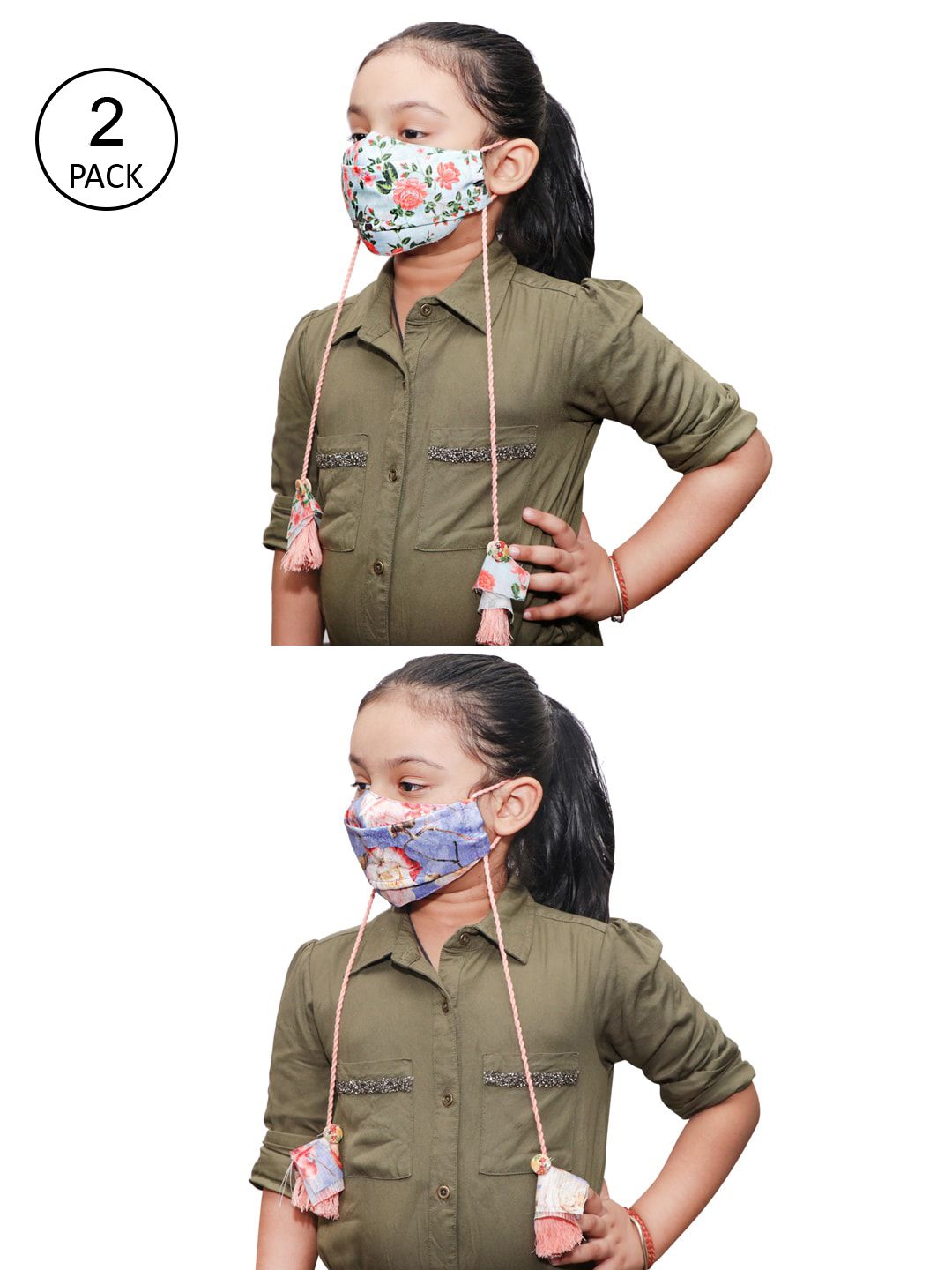 JBN Creation Kids Pack Of 2 Sea Green & Blue Printed Reusable 3-Ply Cloth Masks-picture-28