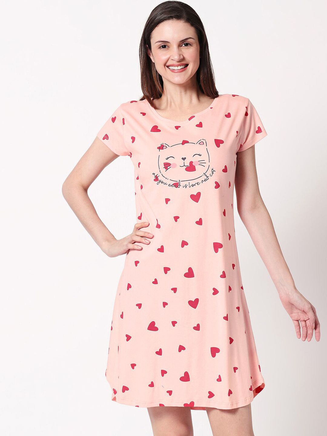 Zeyo Women Pink Printed Sleep Shirt-picture-40