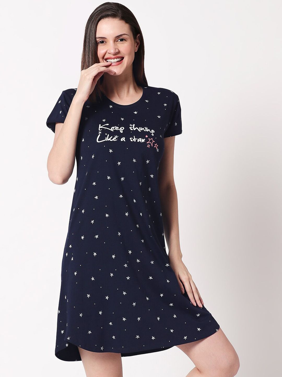 Zeyo Navy Blue & White Printed Nightdress-picture-53