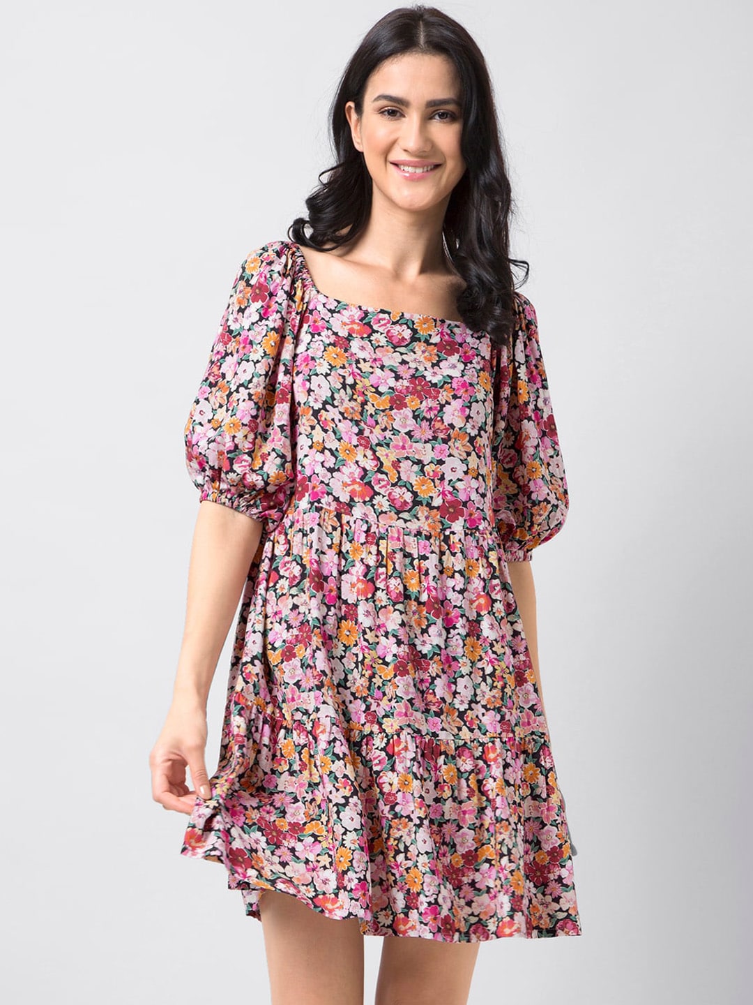 FabAlley Women Multicoloured Floral Printed Fit and Flare Dress
