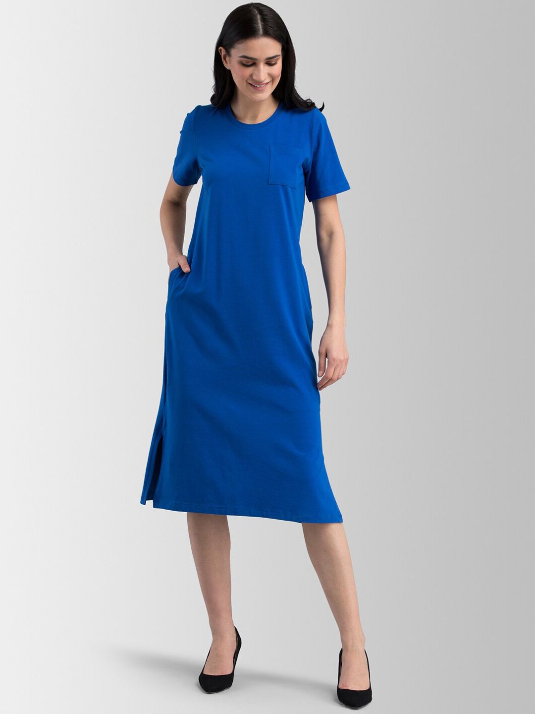 fable street FableStreet Women Blue Solid T-shirt Dress-picture-18