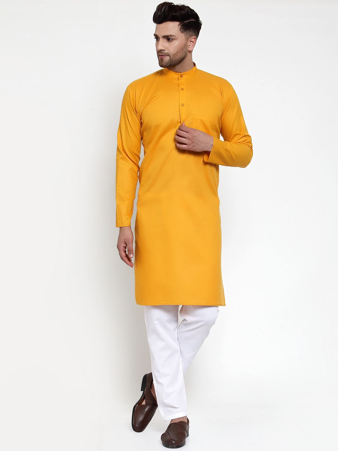 Jompers Men Orange Solid Kurta with Pyjamas-picture-30