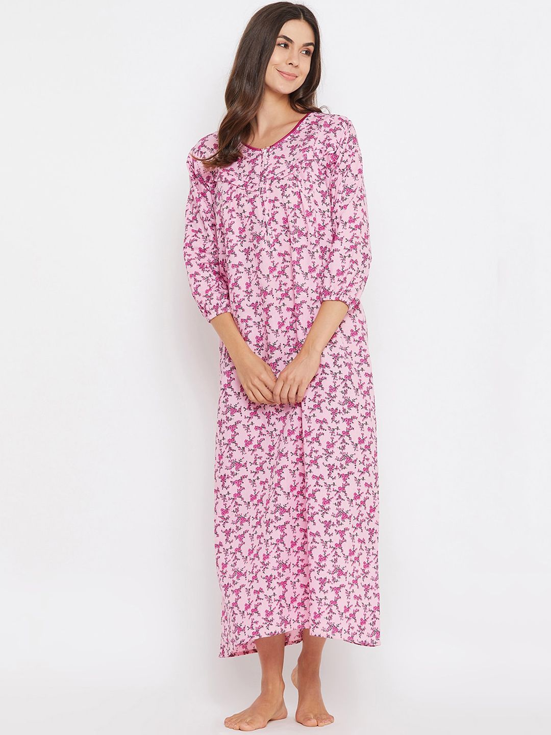 Clovia Women Pink Printed Long Maternity Feeding Nighty-picture-32