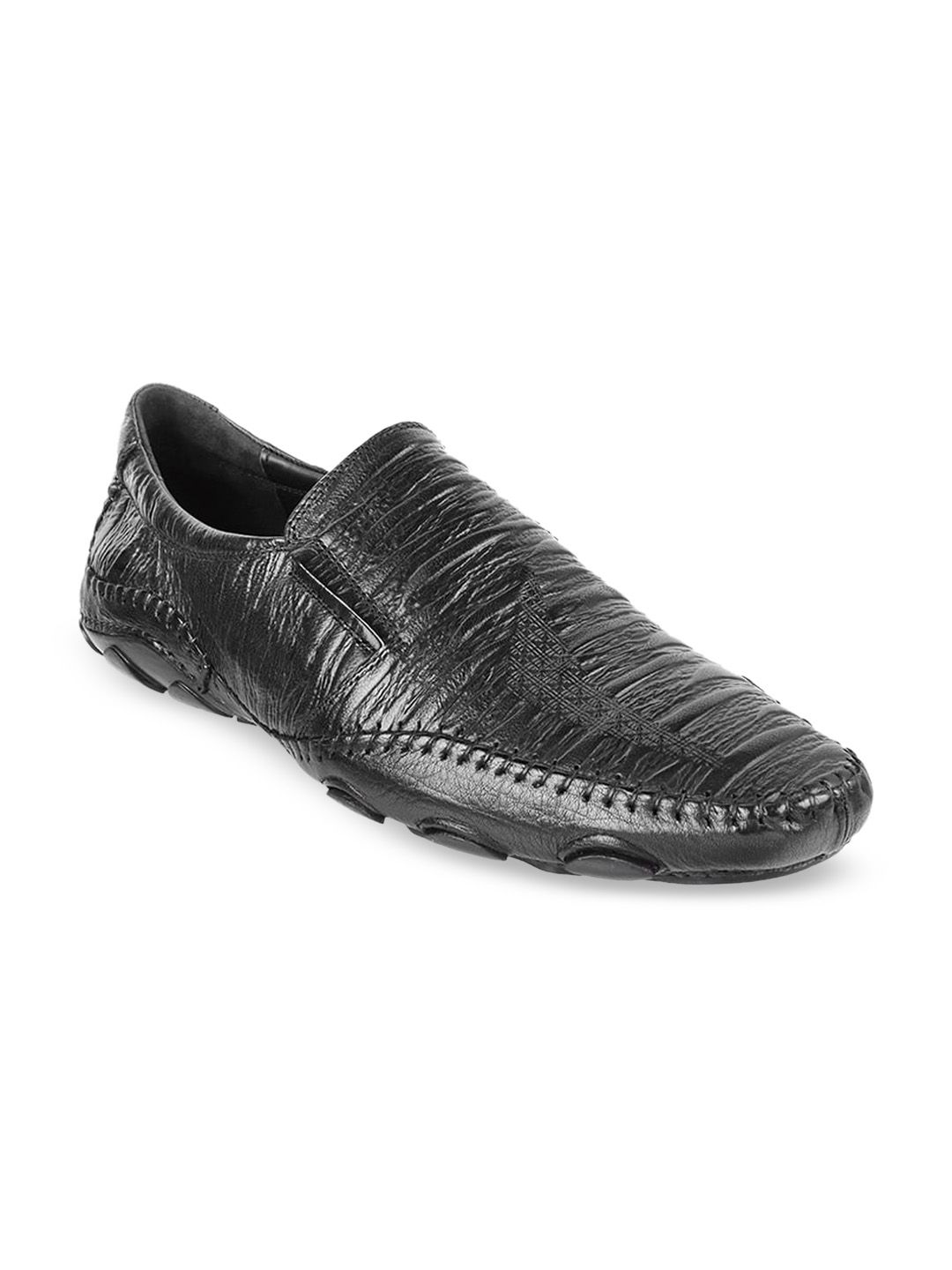 J.FONTINI Men Black Textured Leather Formal Loafers-picture-37