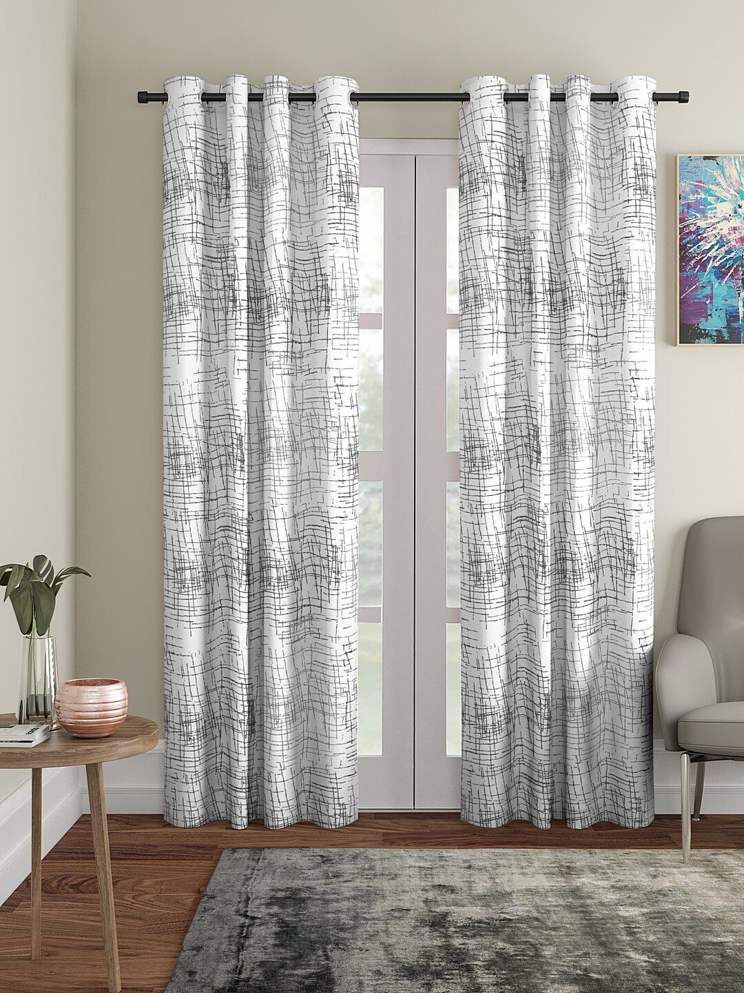 Cortina White & Black Set of 2 Printed Door Curtains-image-23
