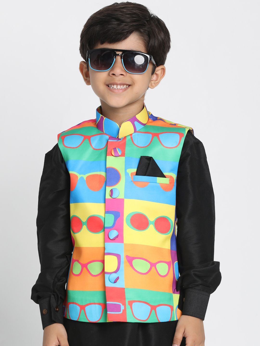 JBN Creation Boys Green & Yellow Printed Nehru Jacket-picture-24