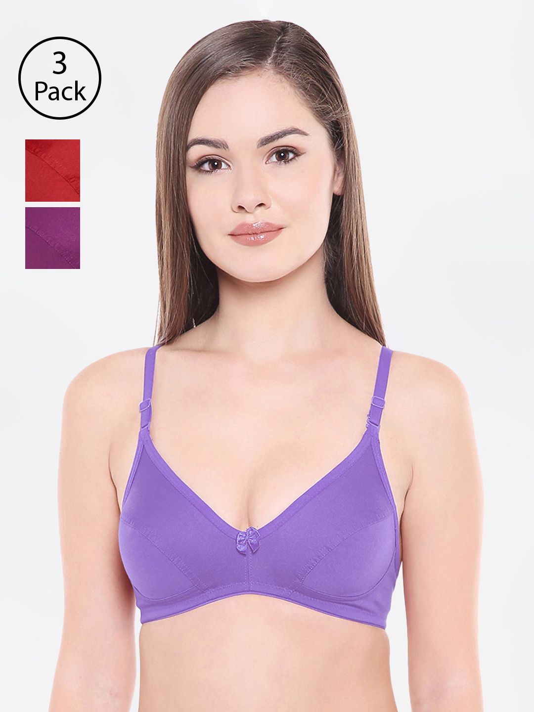 Bodycare Pack Of 3 Assorted Solid Non-Wired Non Padded Everyday Bra