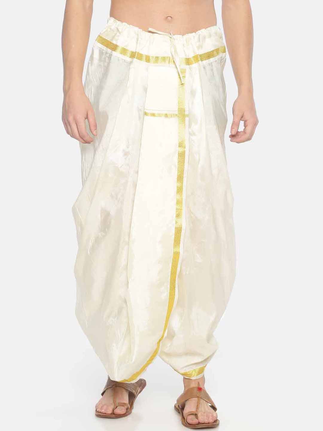 Sethukrishna Men Cream-Coloured Solid Readymade Pocket Dhoti-picture-11
