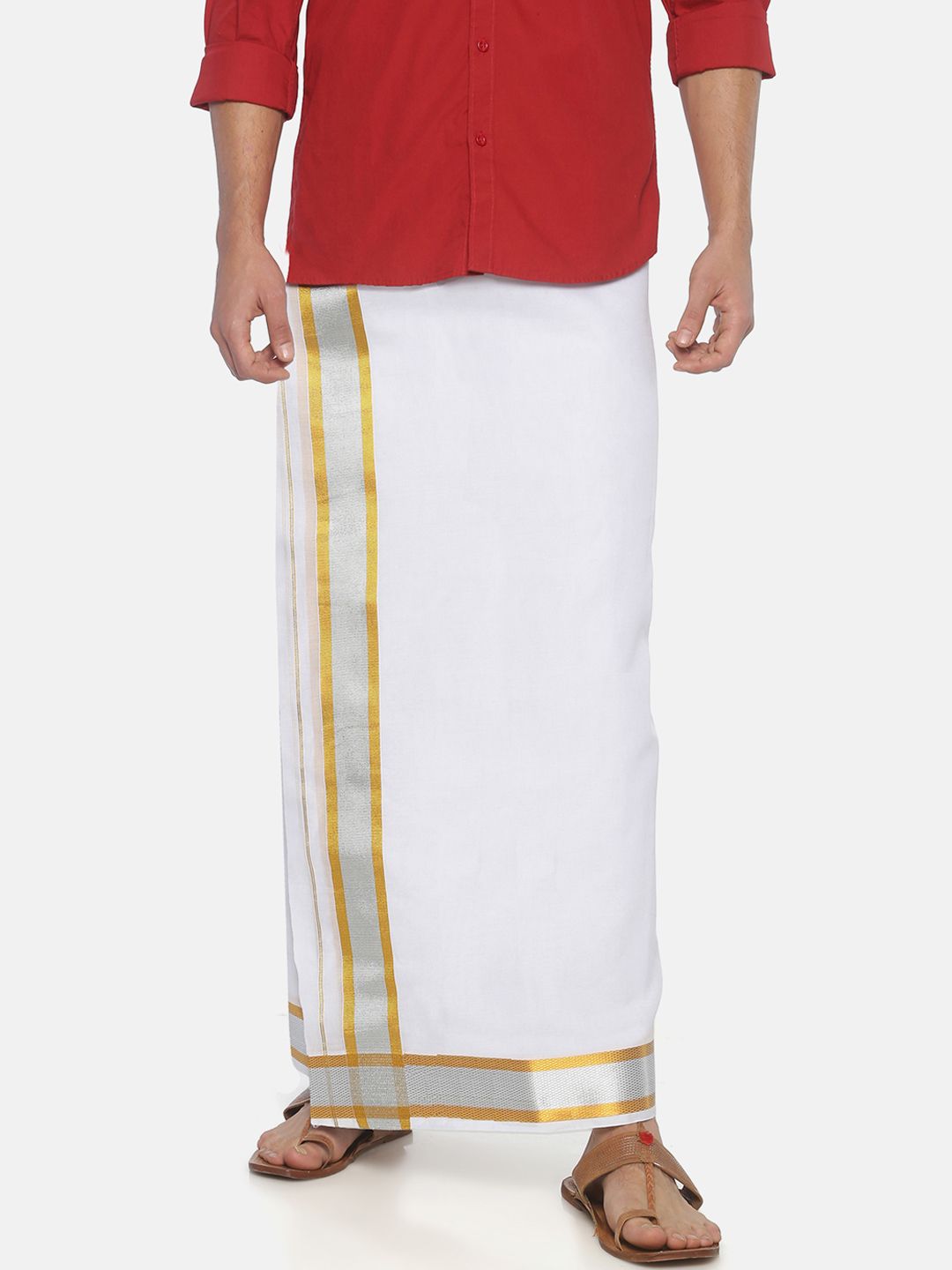Sethukrishna Men White Solid Double Layer Readymade Pocket Dhoti-picture-17