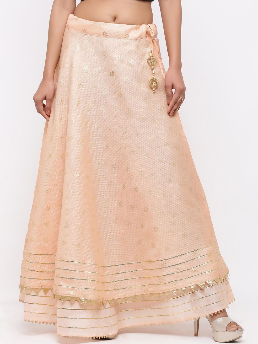 SOUNDARYA Women Peach-Coloured Printed Flared Maxi Skirt-picture-58
