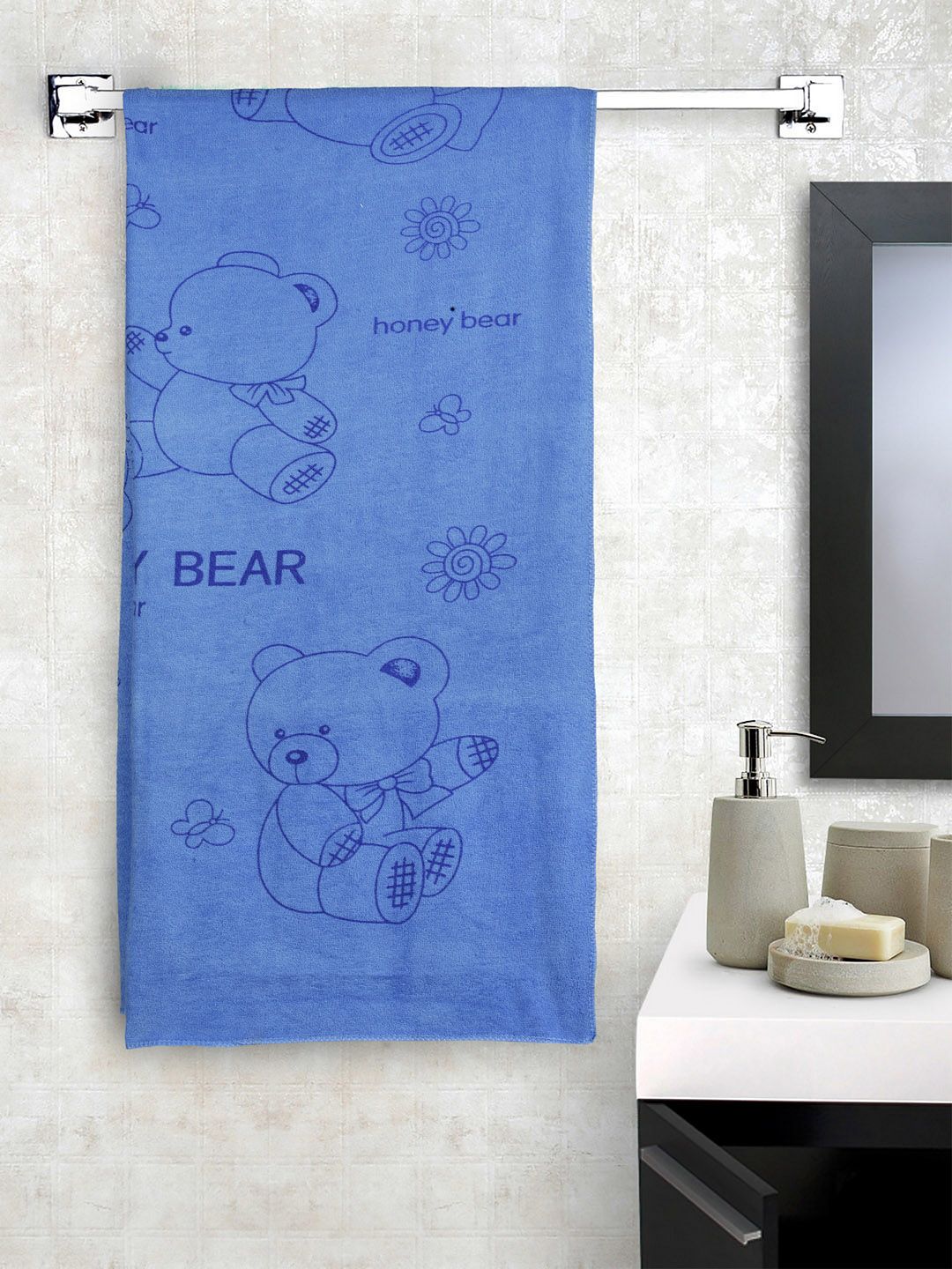 Cortina Unisex Blue Printed 300 GSM Bath Towel-image-48