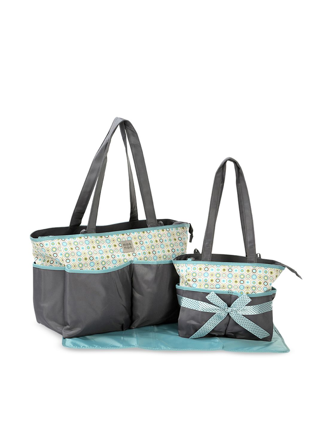 MeeMee Kids Set Of 2 Grey & Green Printed Diaper Bag-image-40
