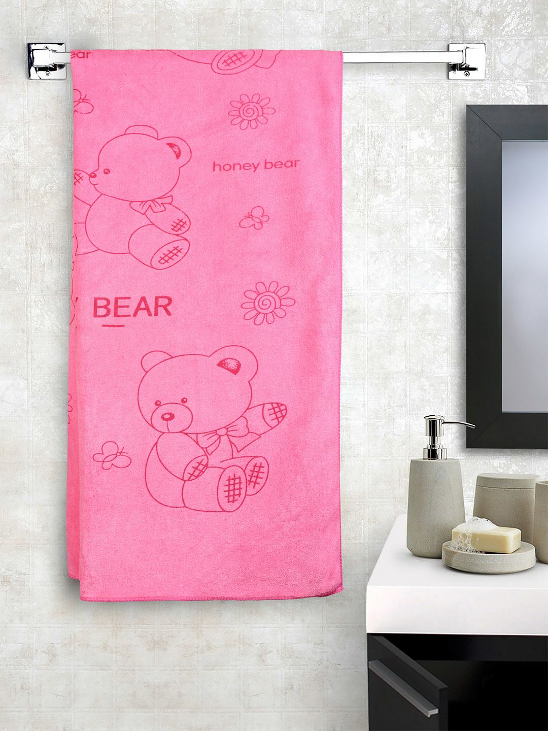 Cortina Unisex Pink Printed 300 GSM Bath Towel-image-12