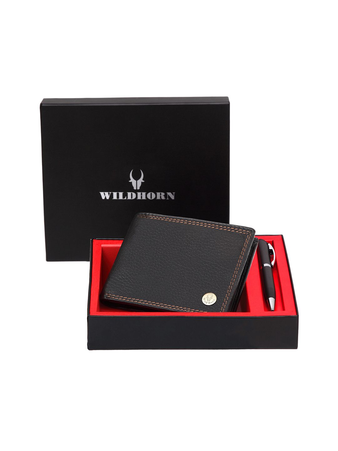 WildHorn Men Black RFID Protected Genuine Leather Wallet & Pen Accessory Gift Set-image-11