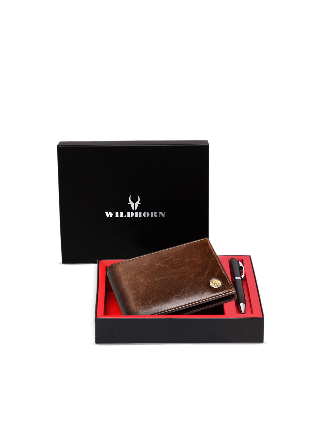 WildHorn Men Brown & Black RFID Protected Genuine Leather Wallet & Pen Accessory Gift Set-picture-11