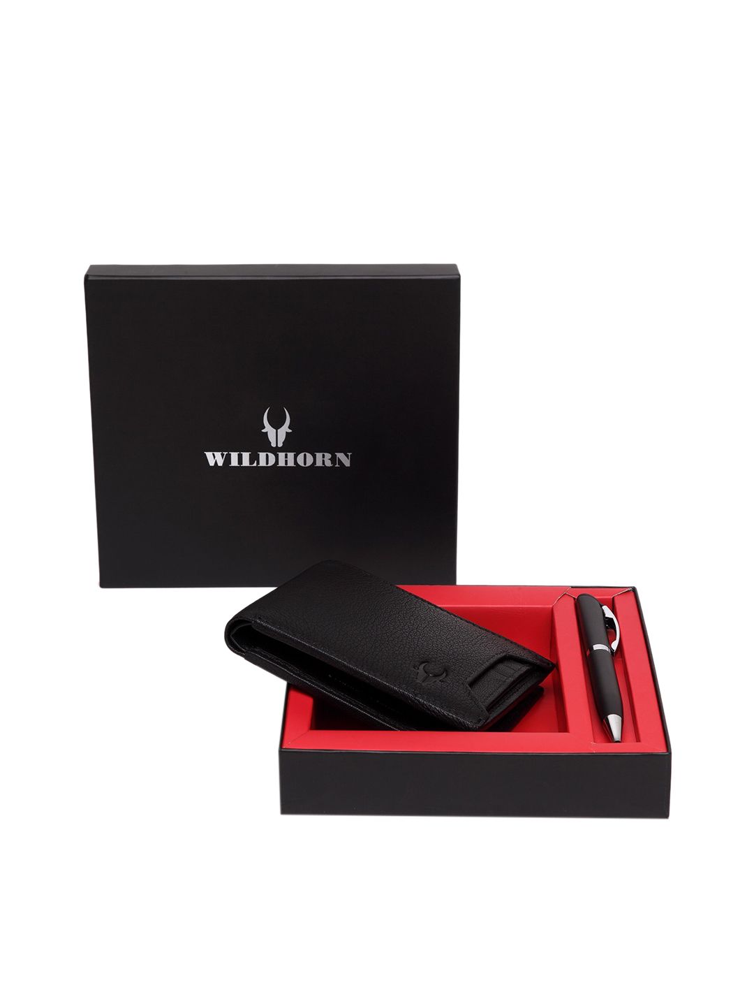 WildHorn Men Black RFID Protected Genuine Leather Wallet & Pen Accessory Gift Set-image-10