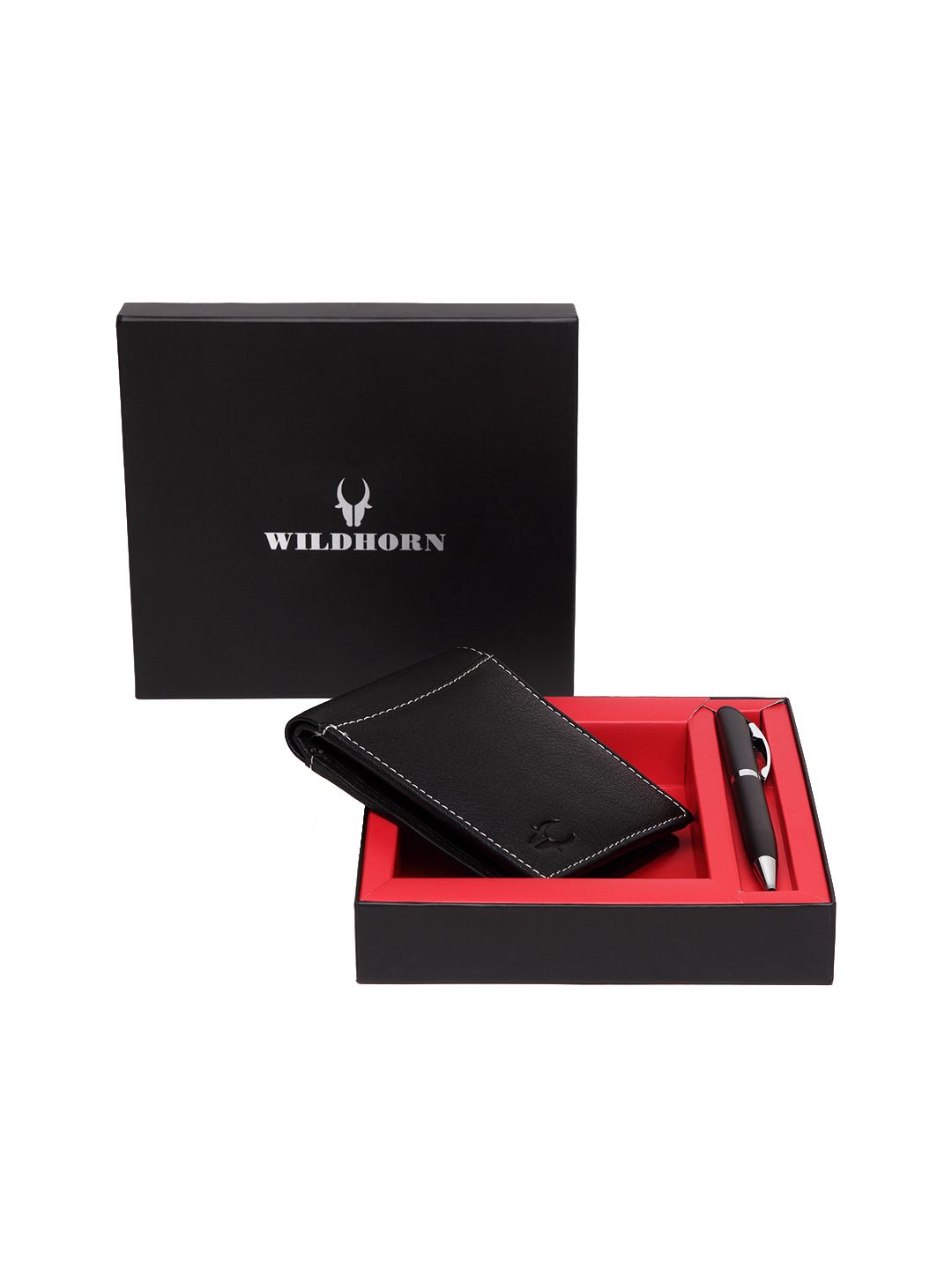 WildHorn Men Black RFID Protected Genuine Leather Wallet & Pen Accessory Gift Set-image-40