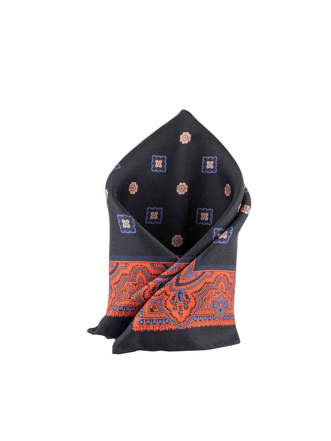 The Tie Hub Men Orange & Blue Printed Silk Reversible Pocket Square-image-34