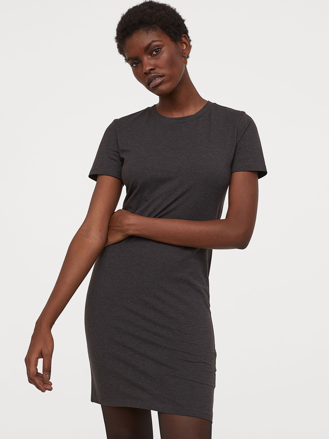 H&M Women Grey Solid T-shirt Dress