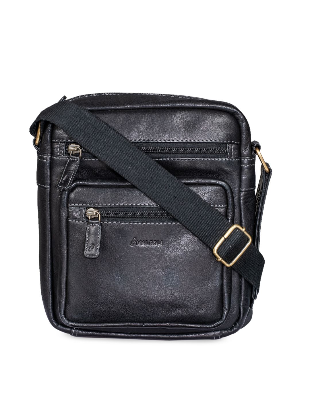 MAI SOLI Men Black Solid Leather Messenger Bag-image-2