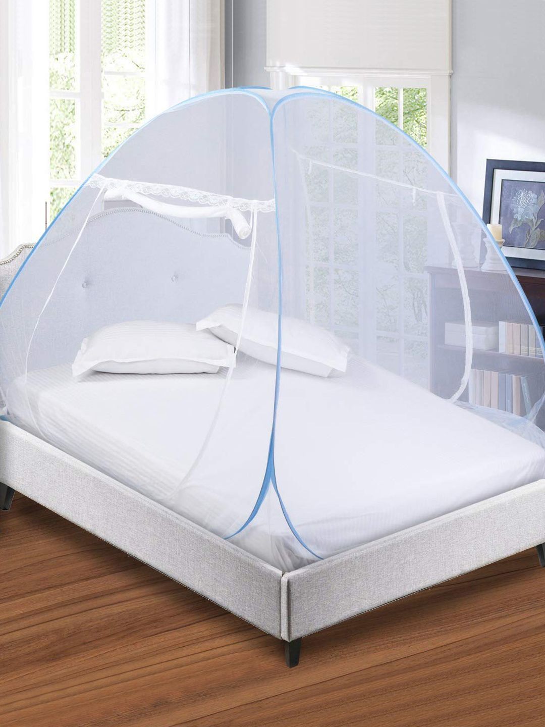 Kuber Industries Blue Foldable King Queen Size Mosquito Net with Free 