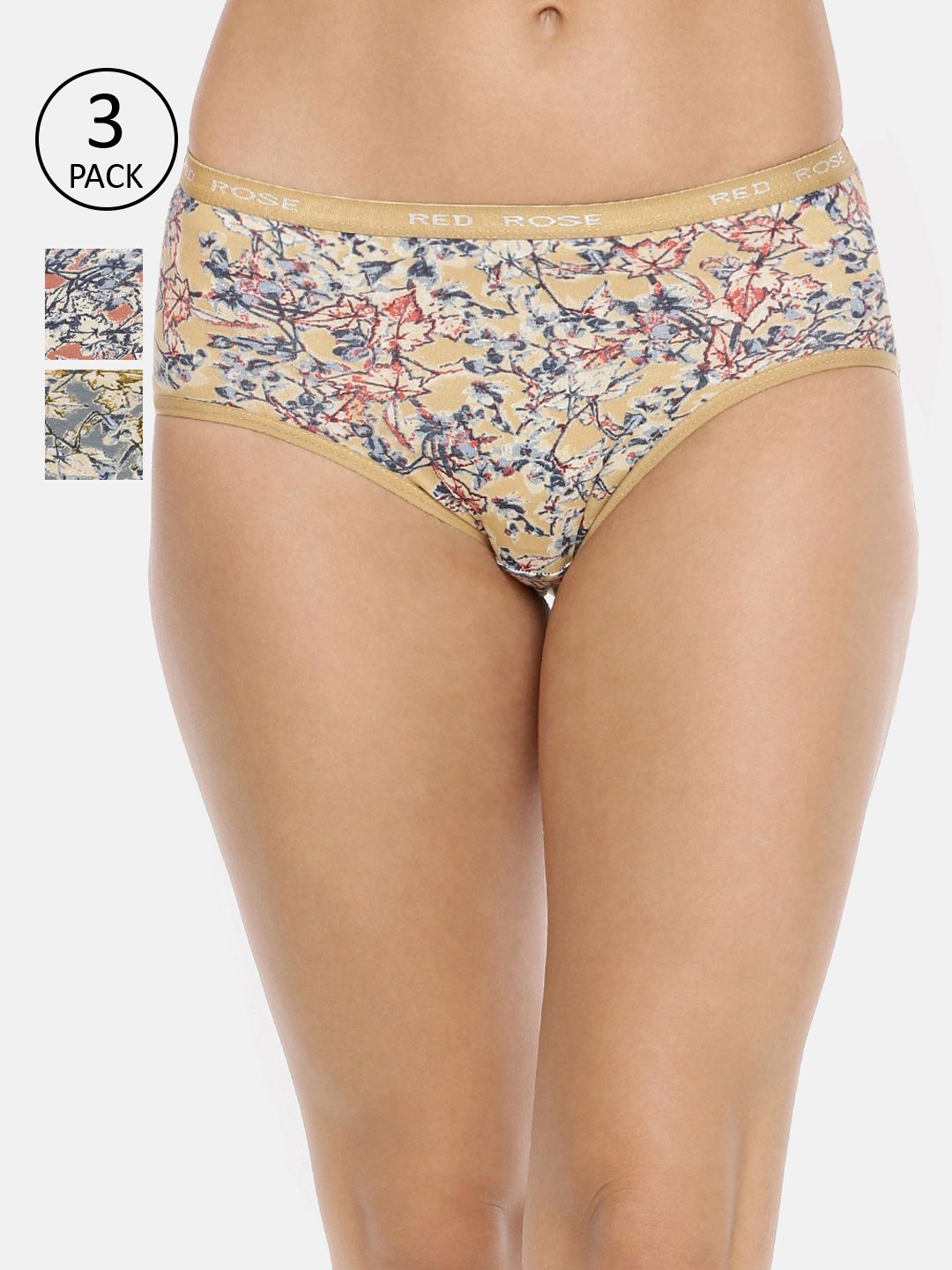 Red Rose Women Pack Of 3 Assorted Hipster Briefs FlowerNX-4XL-picture-43
