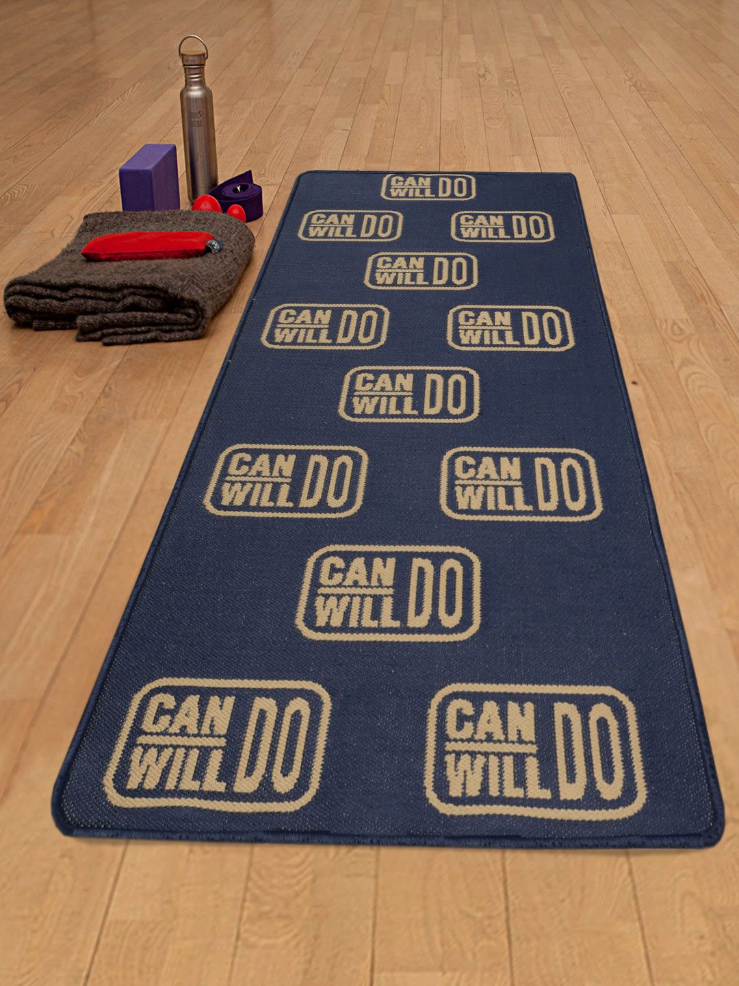 Saral Home Navy Blue & Brown Hand-Woven Anti-Skid Yoga Mat With Bag
