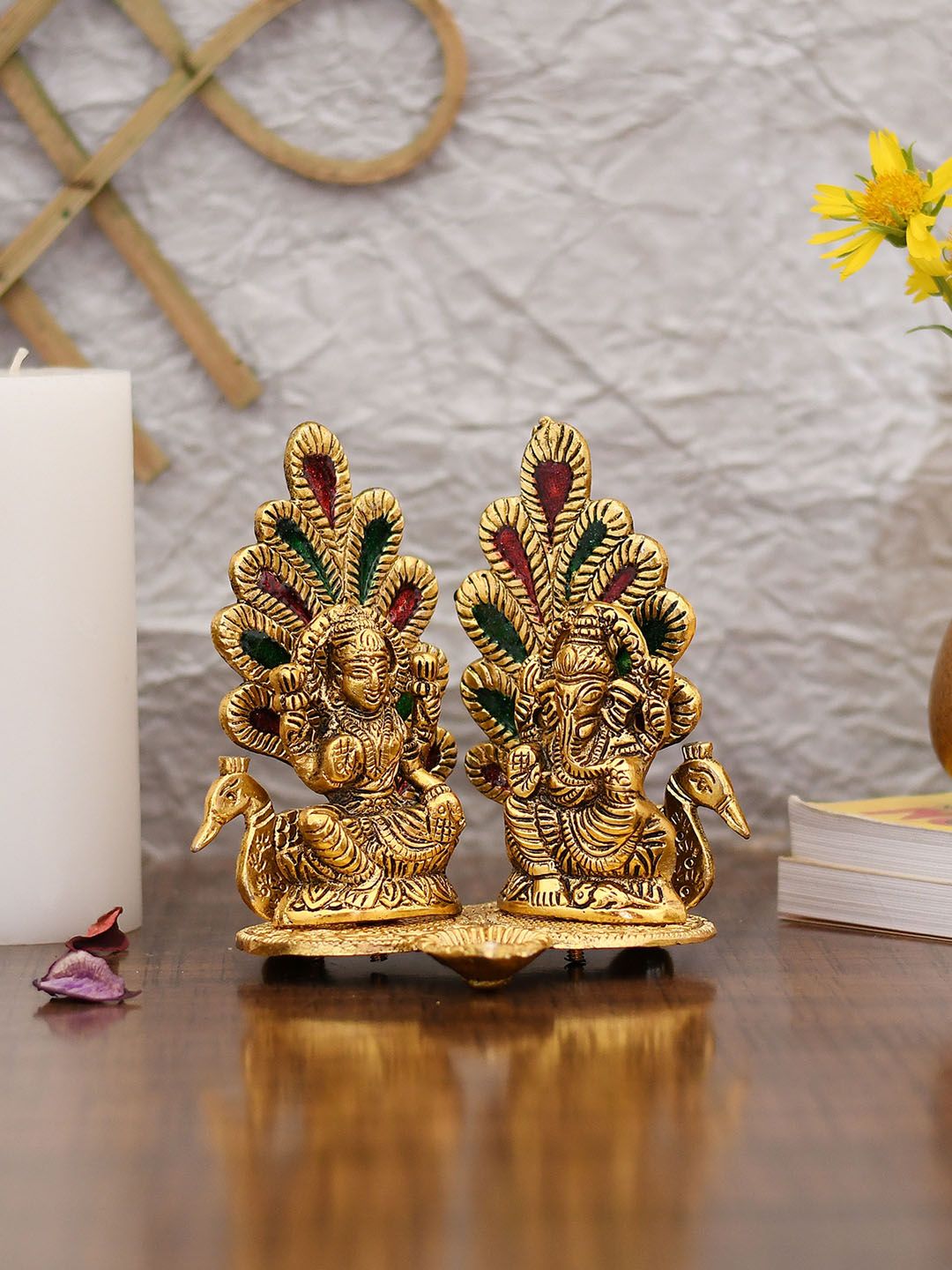 CraftVatika Gold-Toned & Red Pure Gold Laxmi Ganesh Idol Murti Showpiece-picture-52