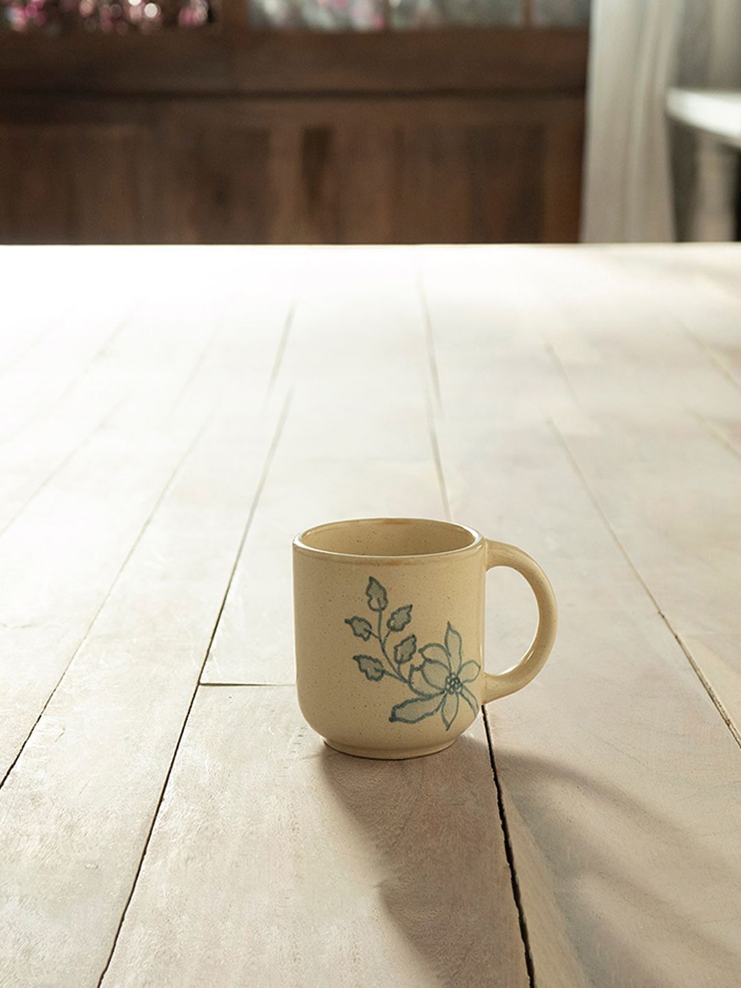 ellementry Off White & Blue Printed Fiore Ceramic Mug-image-49
