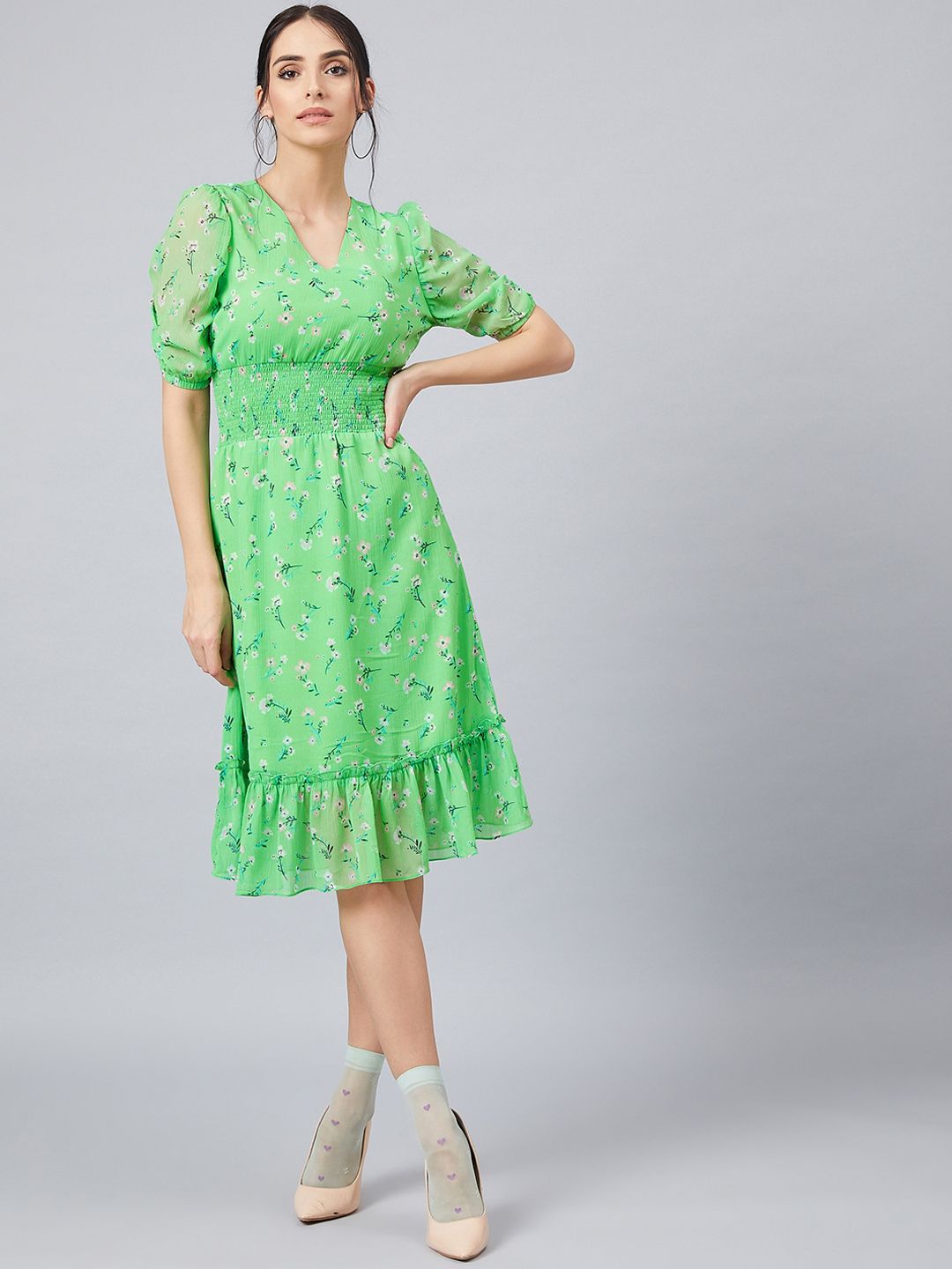 Athena Women Green Printed Fit and Flare Dress-picture-20