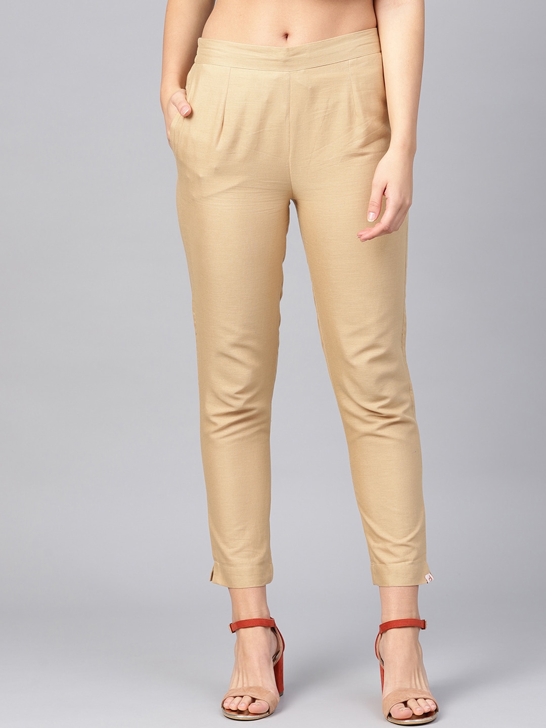 Juniper Women Gold-Toned Urban Slim Slim Fit Solid Cigarette Trousers