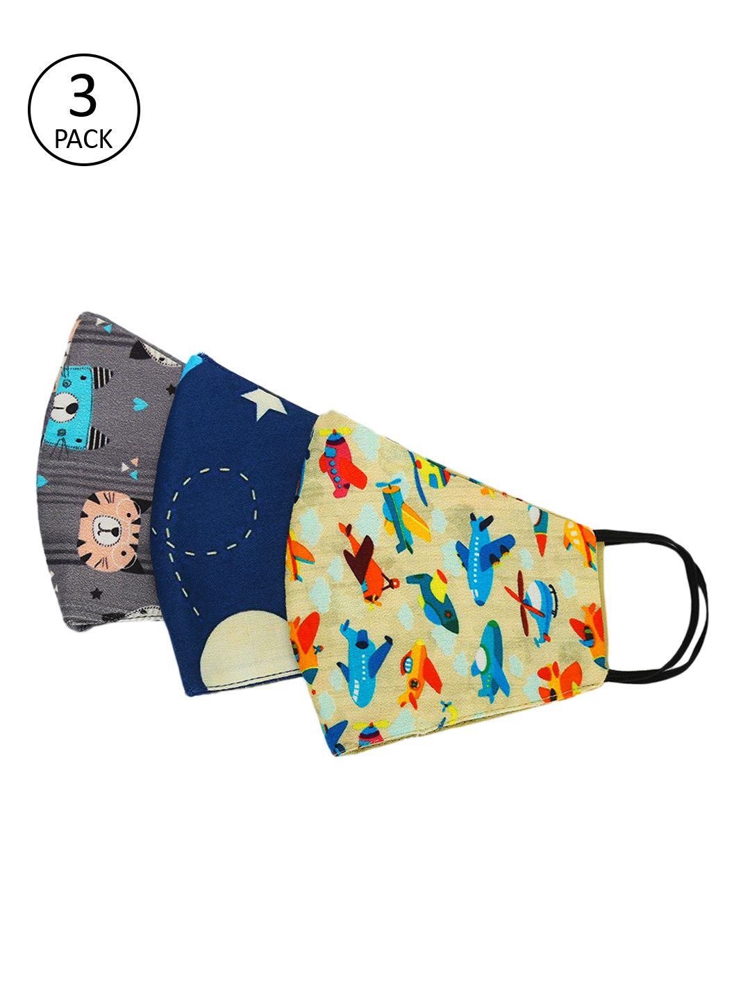 Tossido Kids Pack of 3 Pcs Multicoloured Reusable 3-Ply Protective Outdoor Masks-image-36