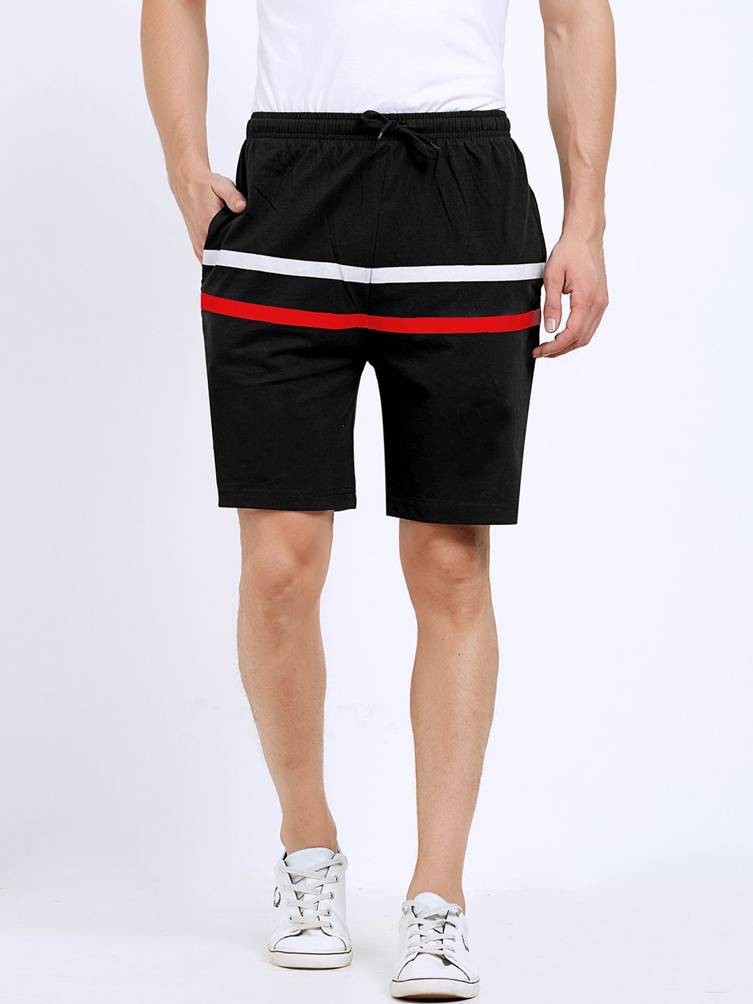 Maniac Men Black & Red Striped Slim Fit Regular Shorts-picture-27