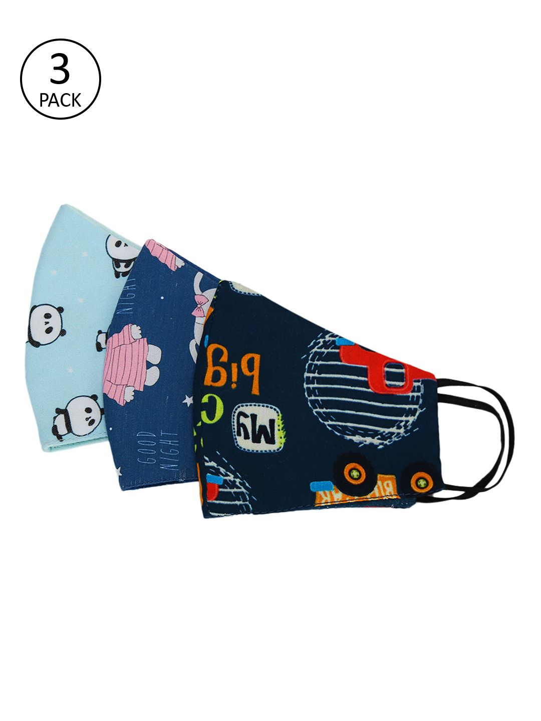 Tossido Kids Blue Pack Of 3 Printed 3-Ply Reusable Cloth Masks