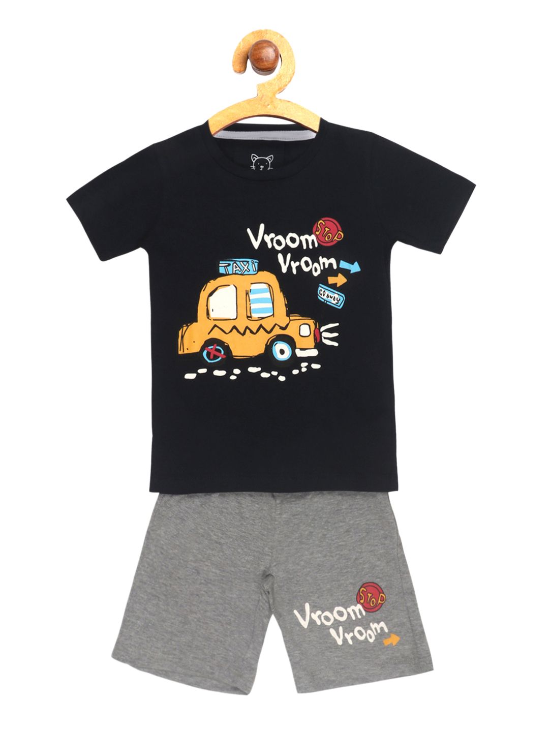 Lazy Shark Boys Navy Blue & Grey Printed T-shirt with Shorts