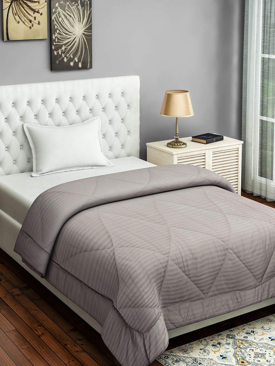 SWAYAM Grey Striped AC Room 150 GSM Single Bed Comforter-image-29