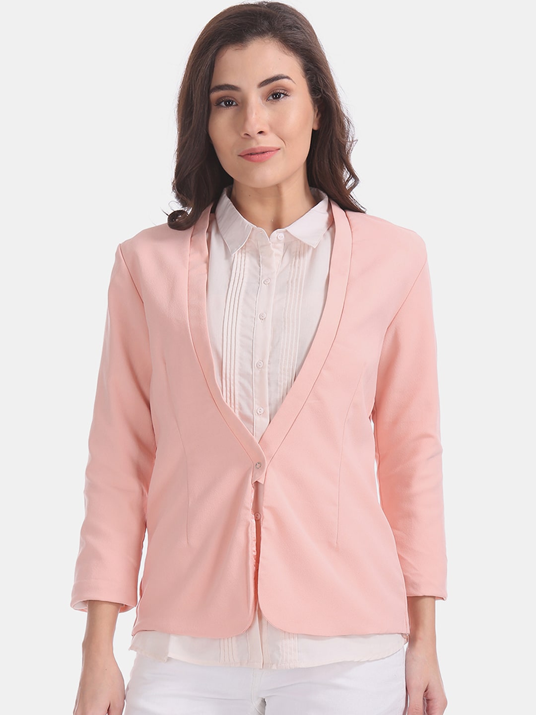 Elle Women Pink Solid Overcoat